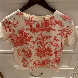 Clare V Women’s Cream Tee with Red Toile Print